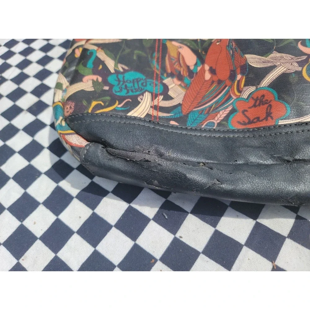 Sakroots Peace Nature Floral Bird Tote Handbag Black Coated Canvas‎